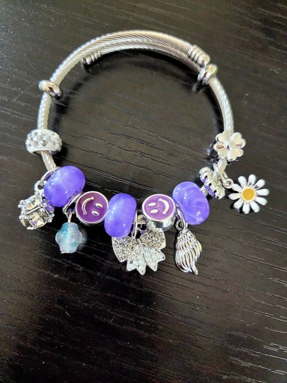 Purple & Silver Charm Bracelet Like New